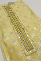 Yellow Chanderi Woven and Embroidered Unstitched Suit Set With Chiffon Gotta Work Dupatta The Banarasee Aura