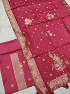 Rani Pink Banarasi Satin Silk Blend Meenakri Woven Unstitched Suit Set With Satin Silk Blend Meenakari Woven Dupatta The Banarasee Aura