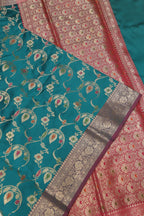 Teal Blue Banarasi Katan Silk Golden Zari with Tilfi Meenakari Weaved Saree With Blouse The Banarasee Aura