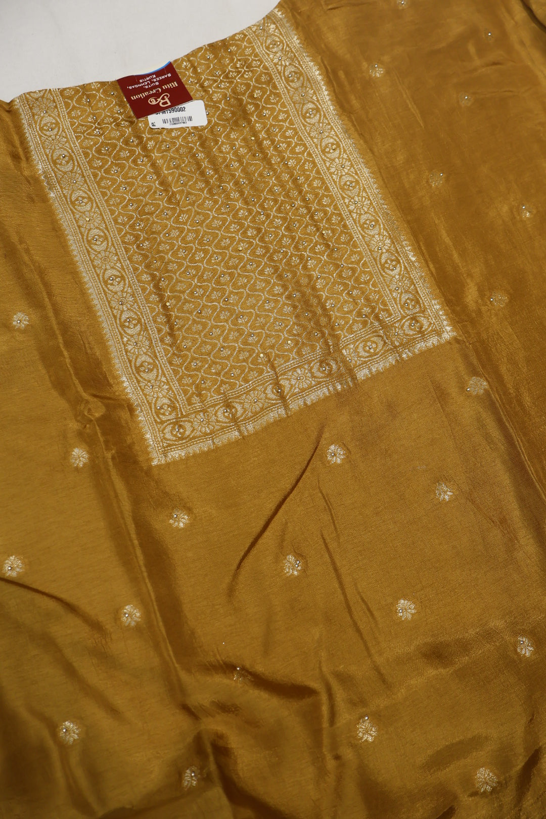 Mustard Dola Silk Woven Unstitched Suit Set With Chiffon Dupatta The Banarasee Aura