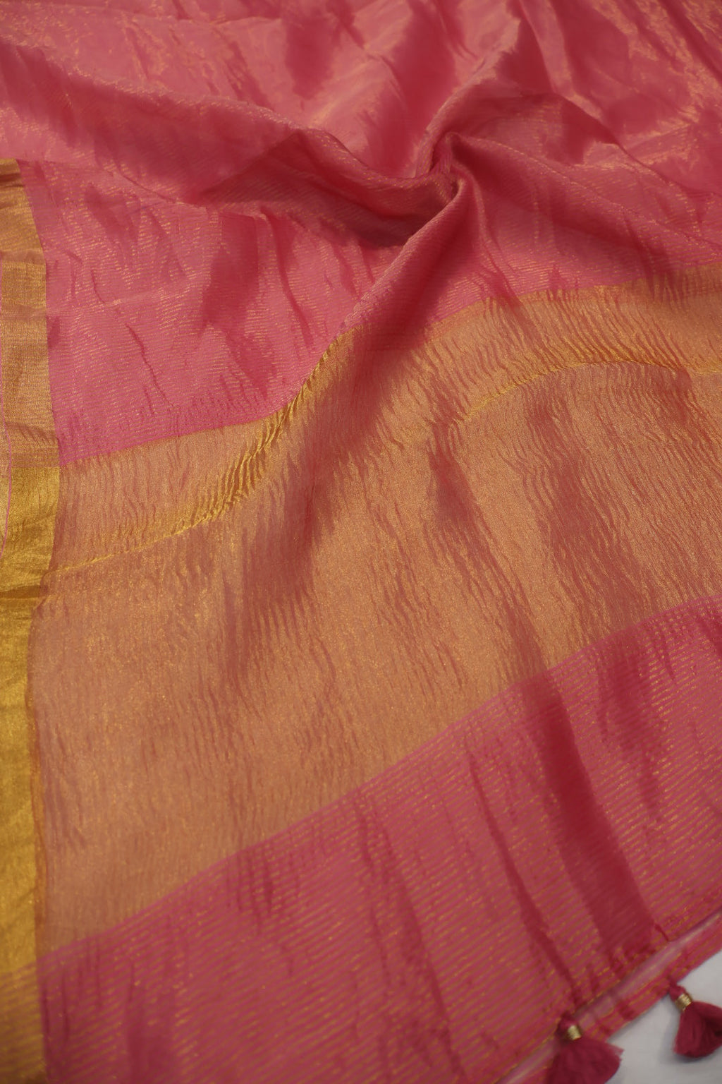 Hot Pink Banarasi Pure Tissue Hand Embroidered Unstitched Suit Set with Pure Tissue Stripes Dupatta The Banarasee Aura