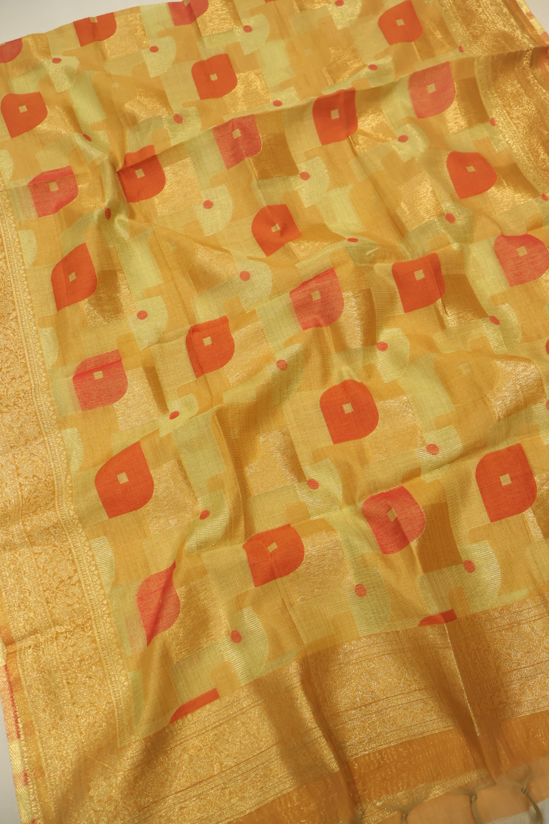 Mustard Chanderi Tissue Hand Embroidered Unstitched Suit Set with Chanderi Tissue Printed Dupatta The Banarasee Aura
