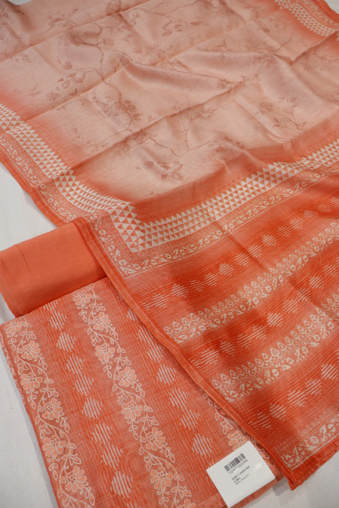 Peach Chanderi Printed and Embroidered Unstitched Suit Set With Chanderi Digital Printed Dupatta The Banarasee Aura