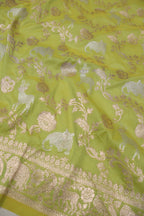 Lime Green Katan Silk Woven Unstitched Suit Set With Katan Silk Shikargah Sona Roopa Woven Dupatta The Banarasee Aura