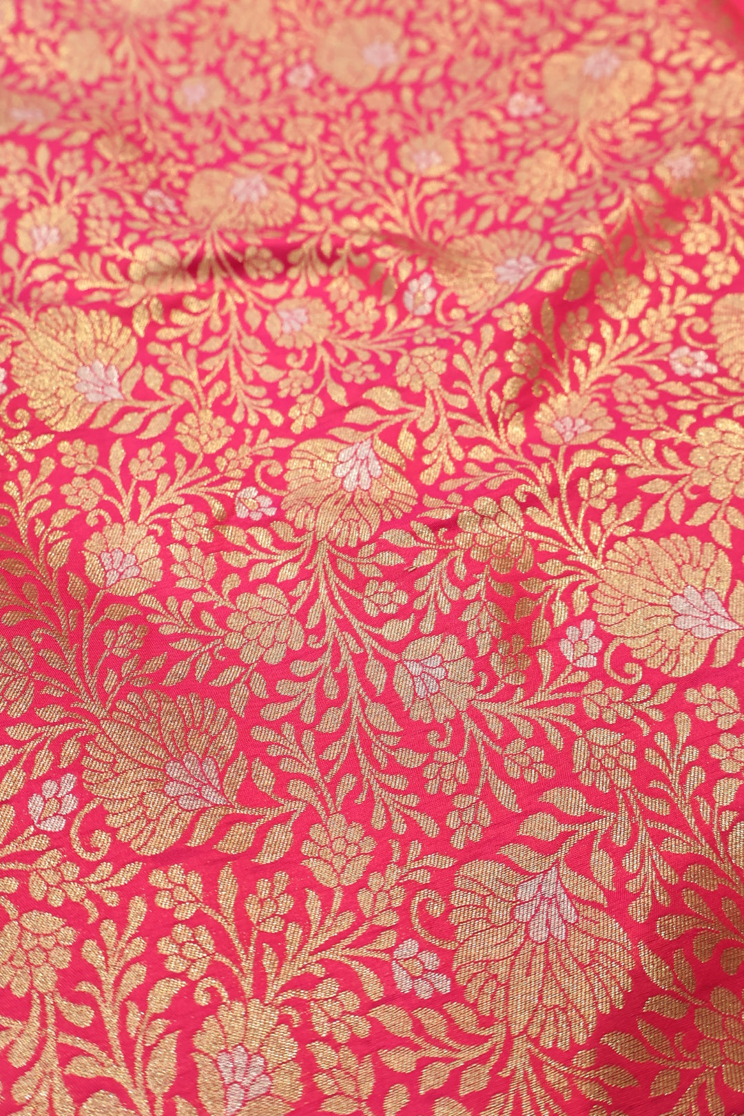 Rani Pink Katan Silk Brocade Sona Roopa Woven Banarasi Unstitched Suit Set With Katan Silk Sona Roopa Woven Dupatta The Banarasee Aura