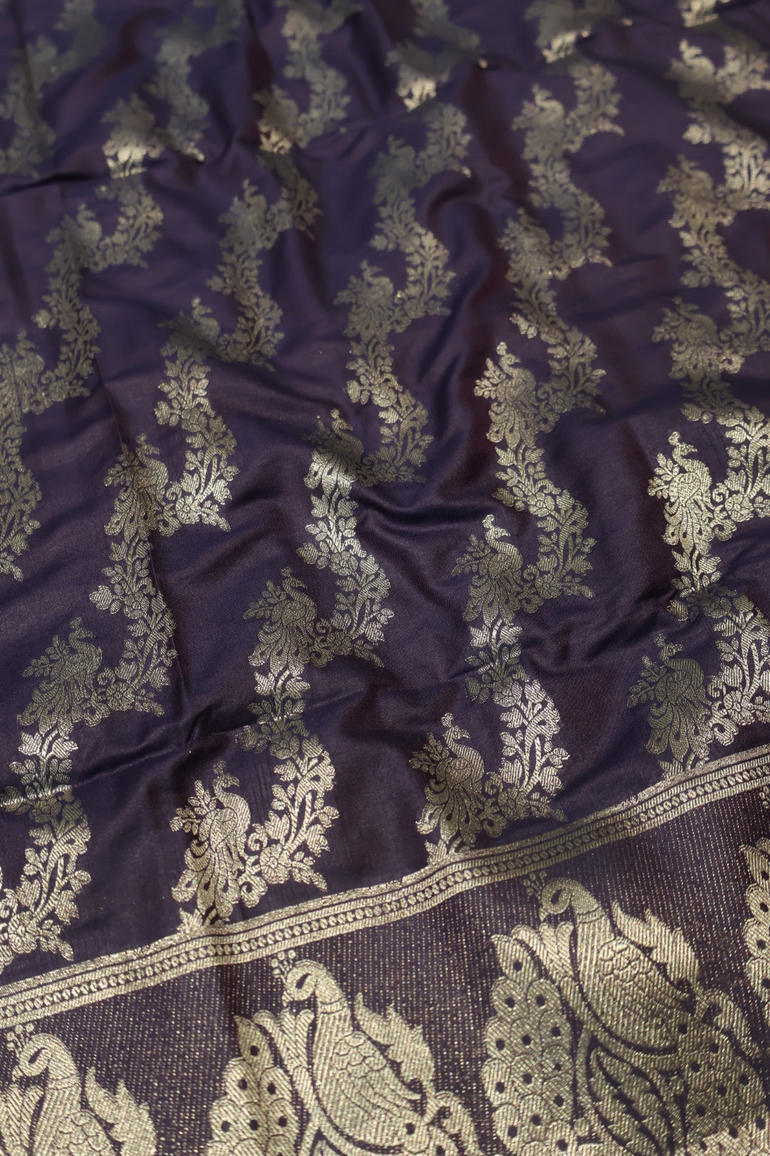 Royal Purple Katan Silk Shikargah Woven Unstitched Banarasi Suit Set The Banarasee Aura