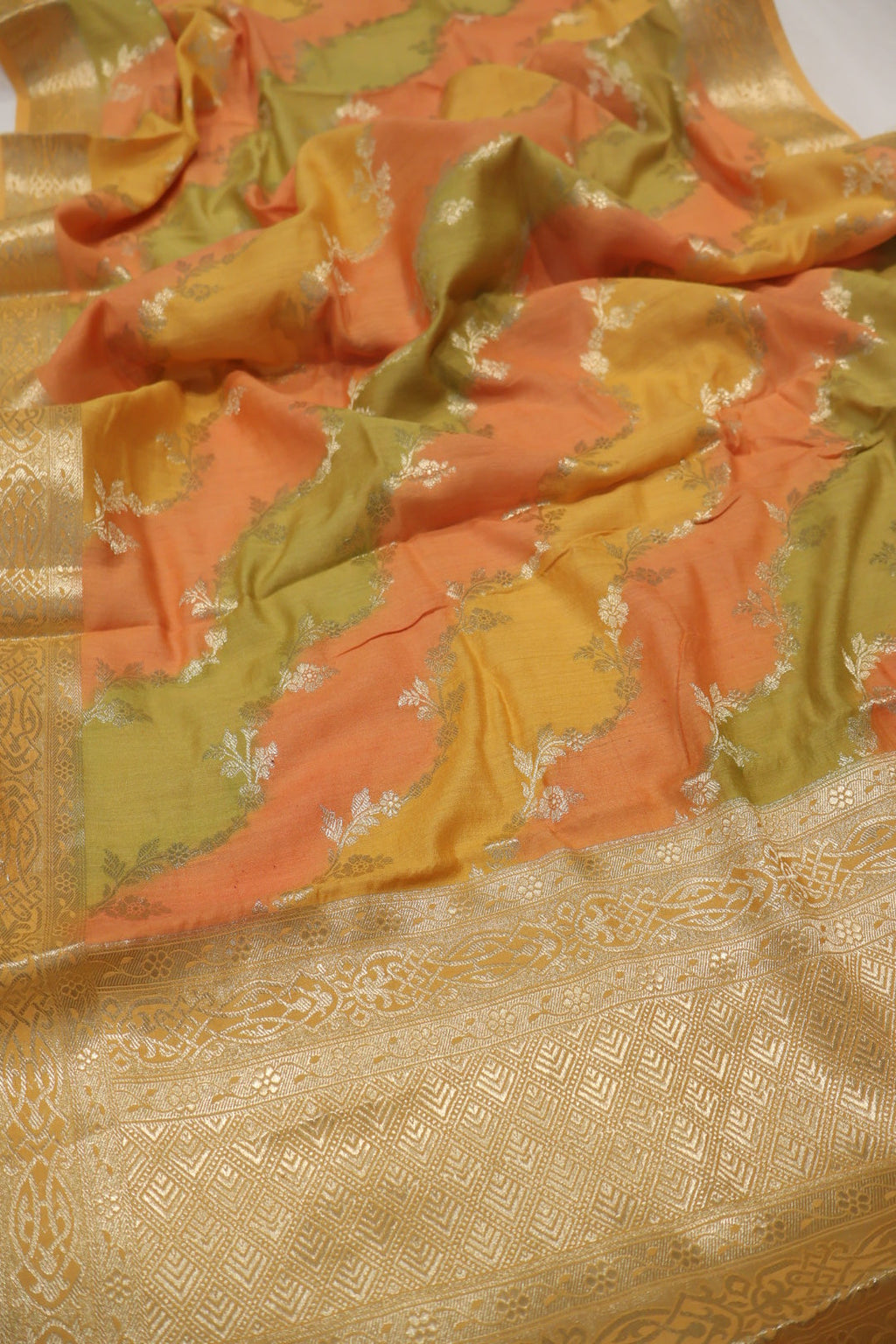 Mustard Banarasi Pure Moonga Tissue Silk Hand Embroidered Unstitched Suit Set with Pure Moonga Silk Rangkat Dupatta The Banarasee Aura