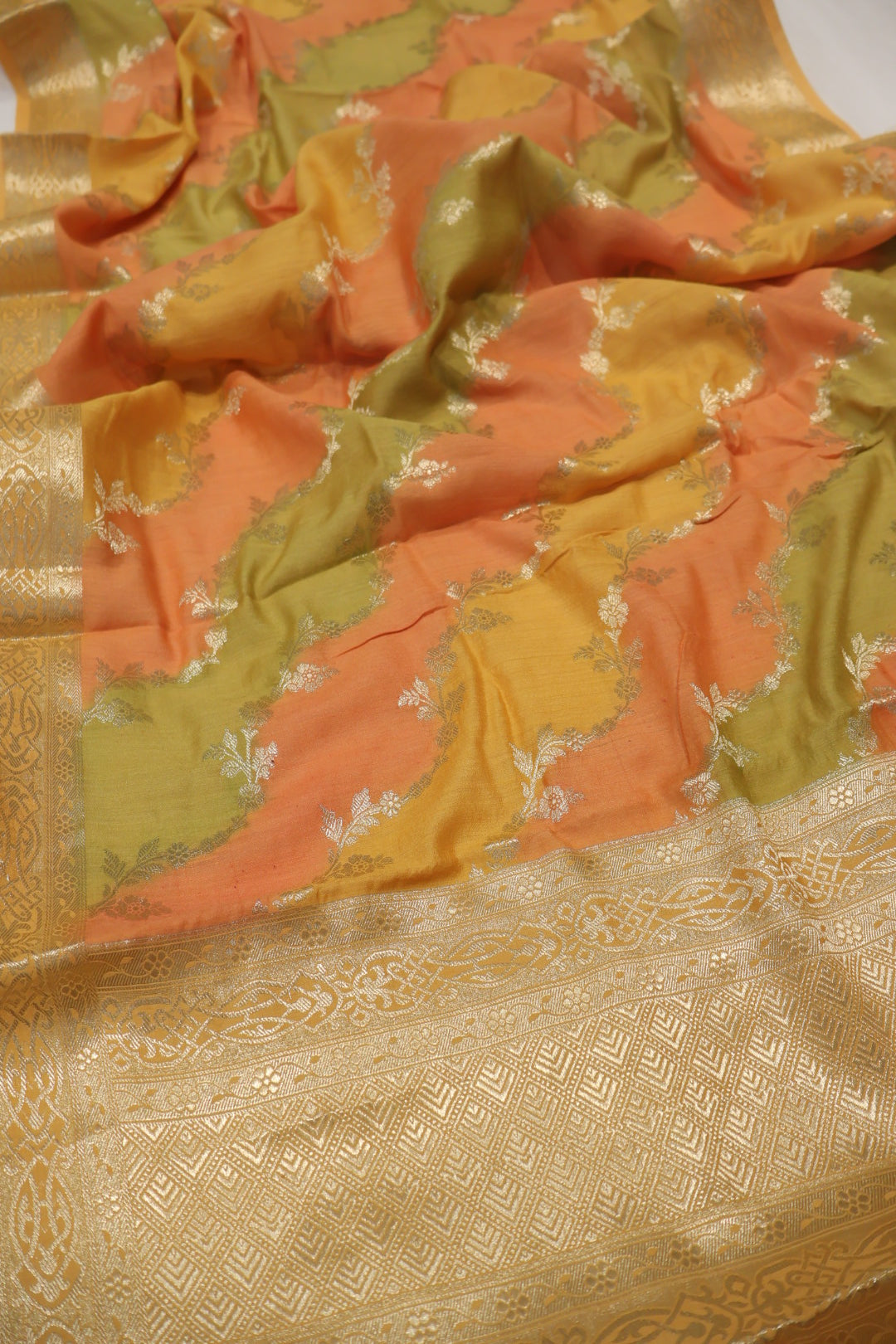 Mustard Banarasi Pure Moonga Tissue Silk Hand Embroidered Unstitched Suit Set with Pure Moonga Silk Rangkat Dupatta The Banarasee Aura