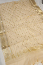 Cream Pure Chanderi Silk Woven Unstitched Suit Set With Pure Chanderi Silk Sona Roopa Woven Dupatta The Banarasee Aura
