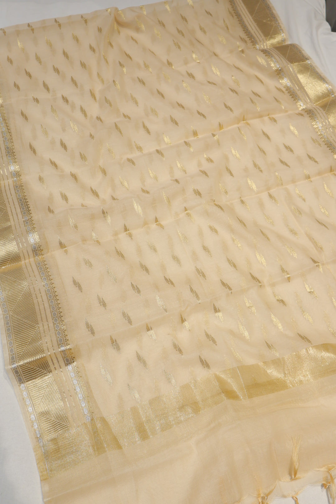 Cream Pure Chanderi Silk Woven Unstitched Suit Set With Pure Chanderi Silk Sona Roopa Woven Dupatta The Banarasee Aura