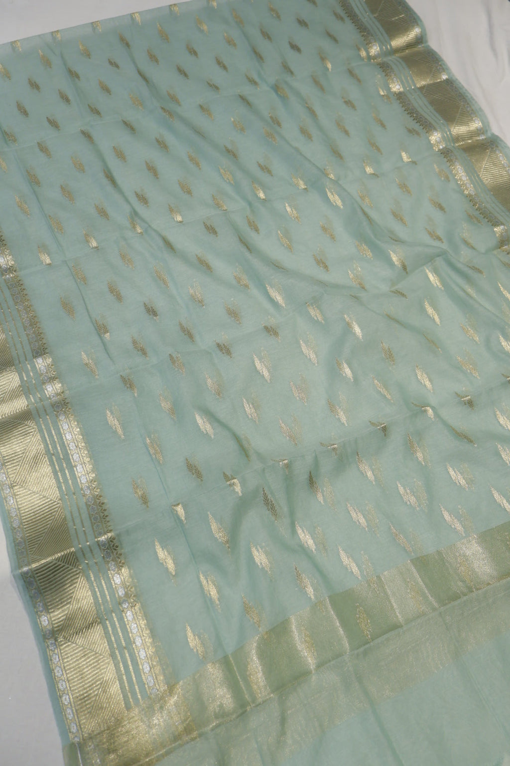 Sea Green Banarasi Pure Chanderi Silk Woven Unstitched Suit Set With Pure Chanderi Silk Sona Roopa Woven Dupatta The Banarasee Aura