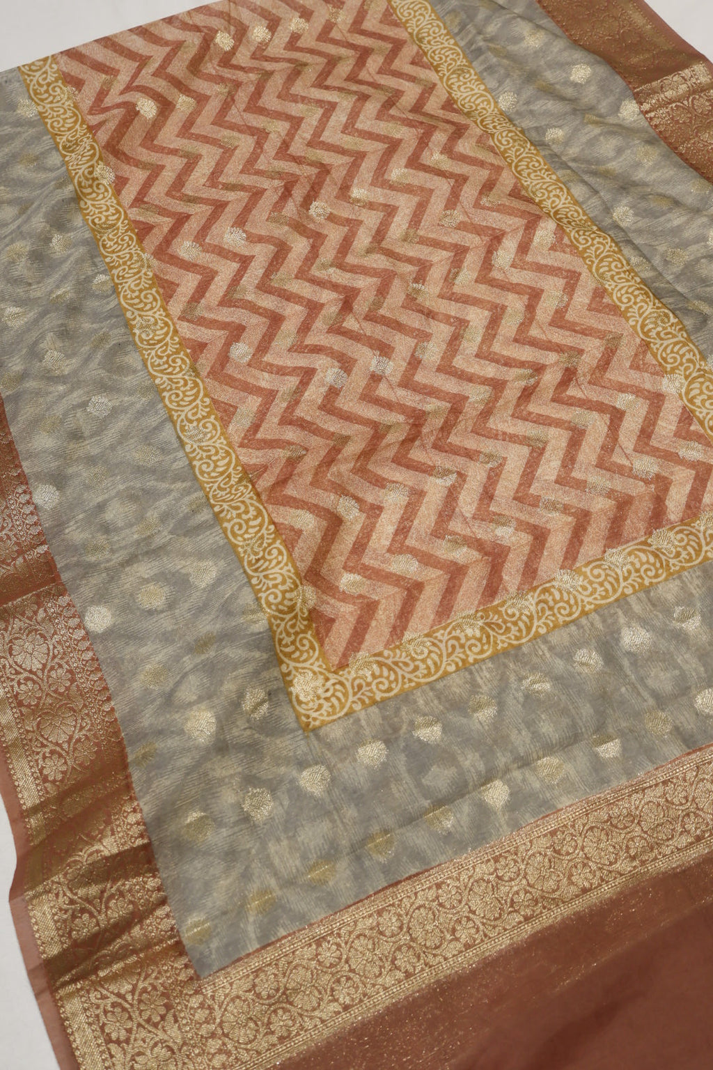 Rust Brown Banarasi Pure Chanderi Silk Hand Blocked and Woven Unstitched Suit Set With Pure Chanderi Silk Hand Blocked Woven Dupatta The Banarasee Aura