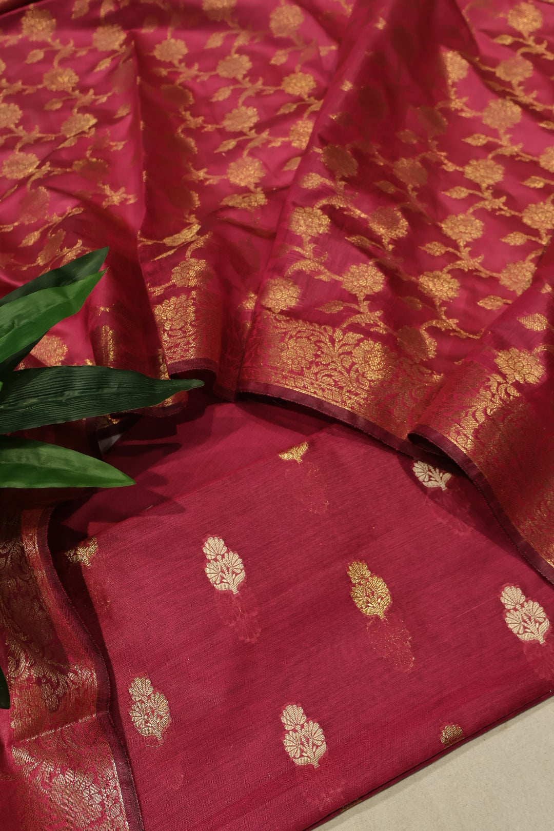 Burgundy Cotton Silk Meenakari Woven Unstitched Banarasi Suit Set The Banarasee Aura