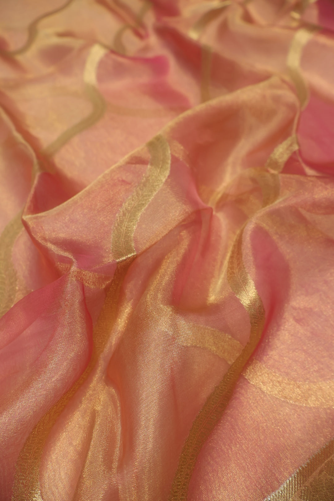 Pink Golden Banarasi Pure Tissue Silk Woven Unstitched Suit Set With Pure Tissue Silk Woven Rangkat Dupatta The Banarasee Aura