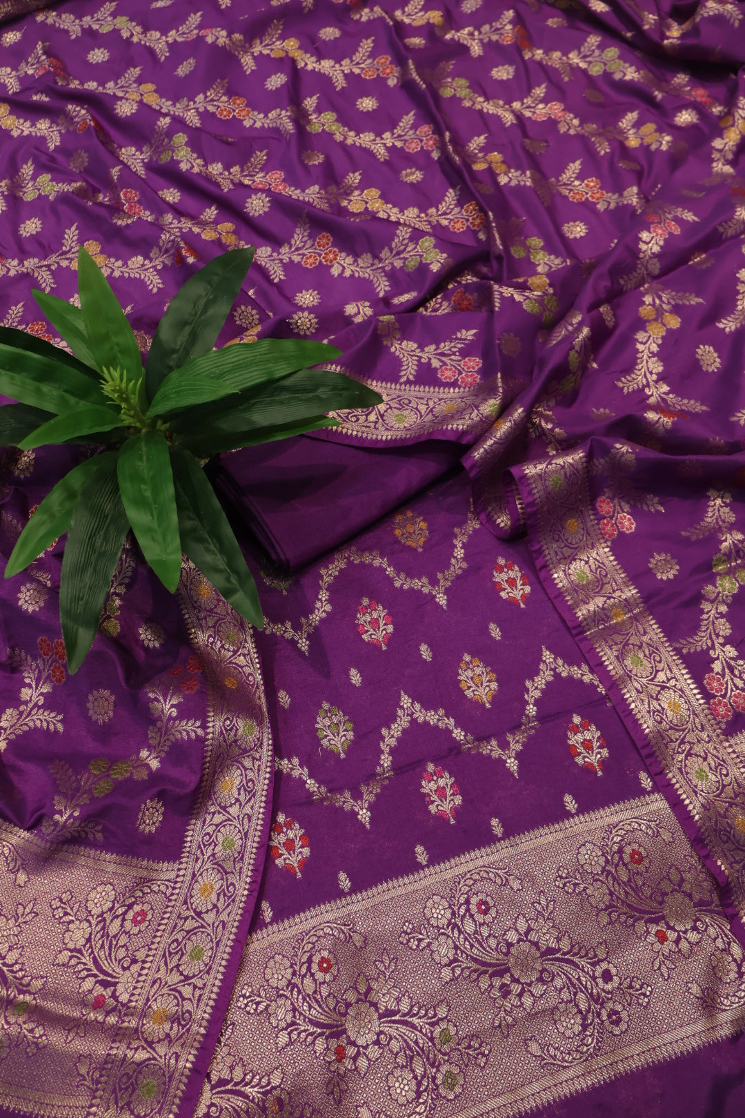 Purple Satin Silk Tilfi Meenakari Woven Unstitched Banarasi Suit Set The Banarasee Aura