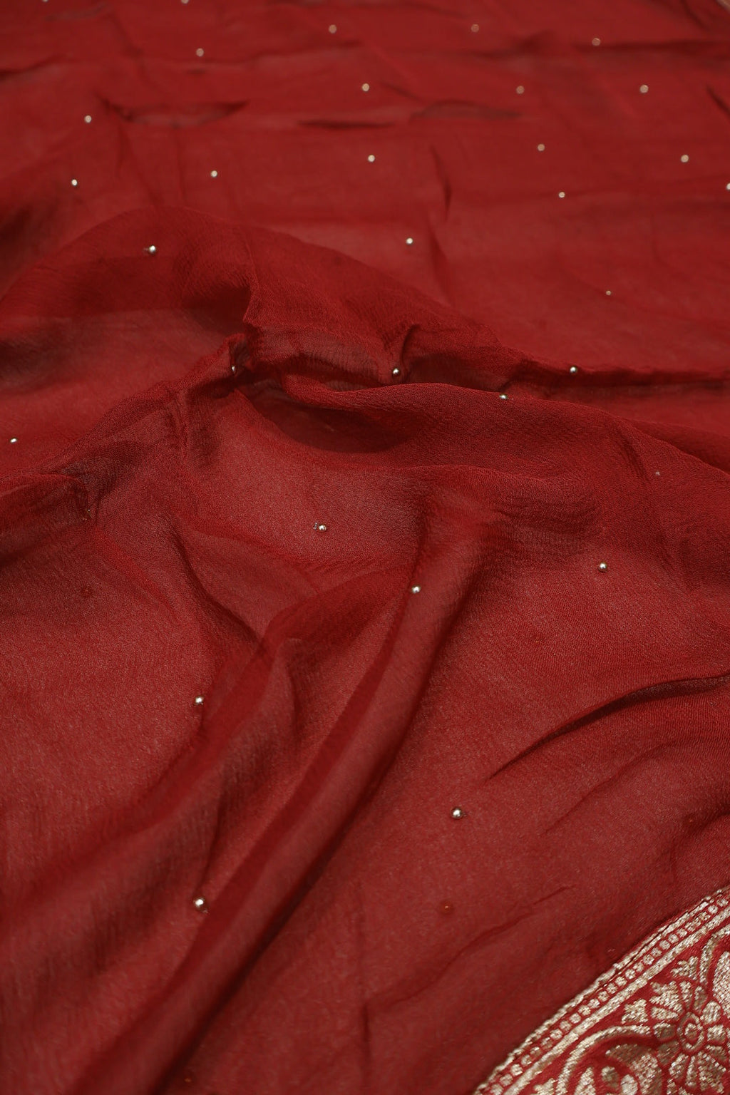 Maroon Dola Silk Woven Unstitched Suit Set With Chiffon Dupatta The Banarasee Aura