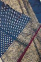 Royal Blue - Magenta Chanderi Silk Banarasi Zari Weaved Saree With Blouse The Banarasee Aura