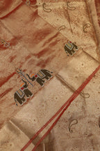 Rust - Gold Banarasi Tissue Organza Hand Embroidered Saree With Hand Embroidered Blouse The Banarasee Aura