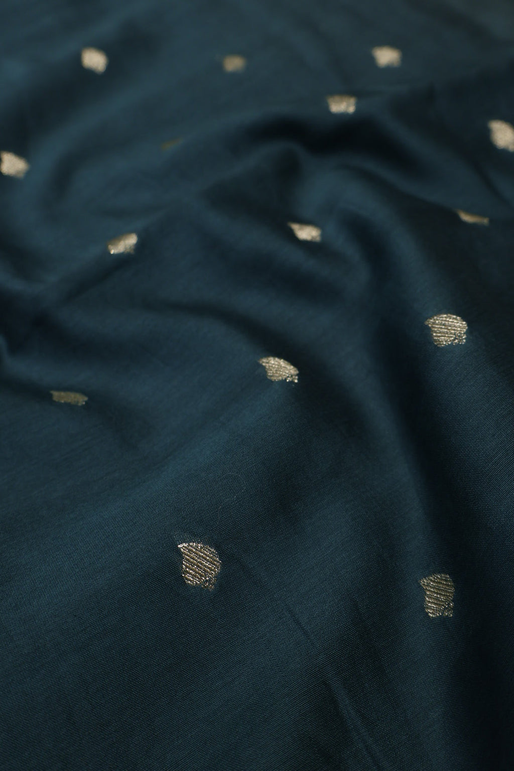 Dark Teal Blue Pure Chanderi Silk Woven Unstitched Suit Set With Pure Chanderi Silk Digital PrintedDupatta The Banarasee Aura
