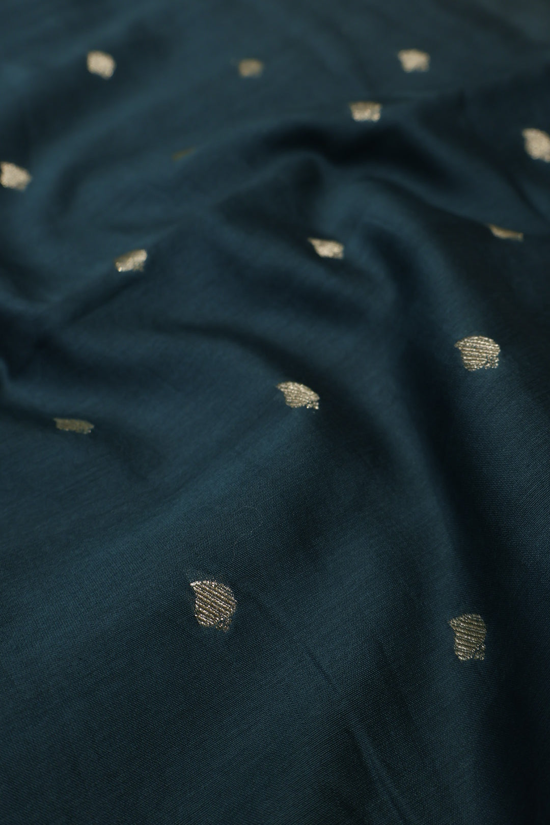 Dark Teal Blue Pure Chanderi Silk Woven Unstitched Suit Set With Pure Chanderi Silk Digital PrintedDupatta The Banarasee Aura