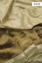 Antique Golden Pure Banarasi Tissue Silk Saree With Contrast Brocade Blouse The Banarasee Aura
