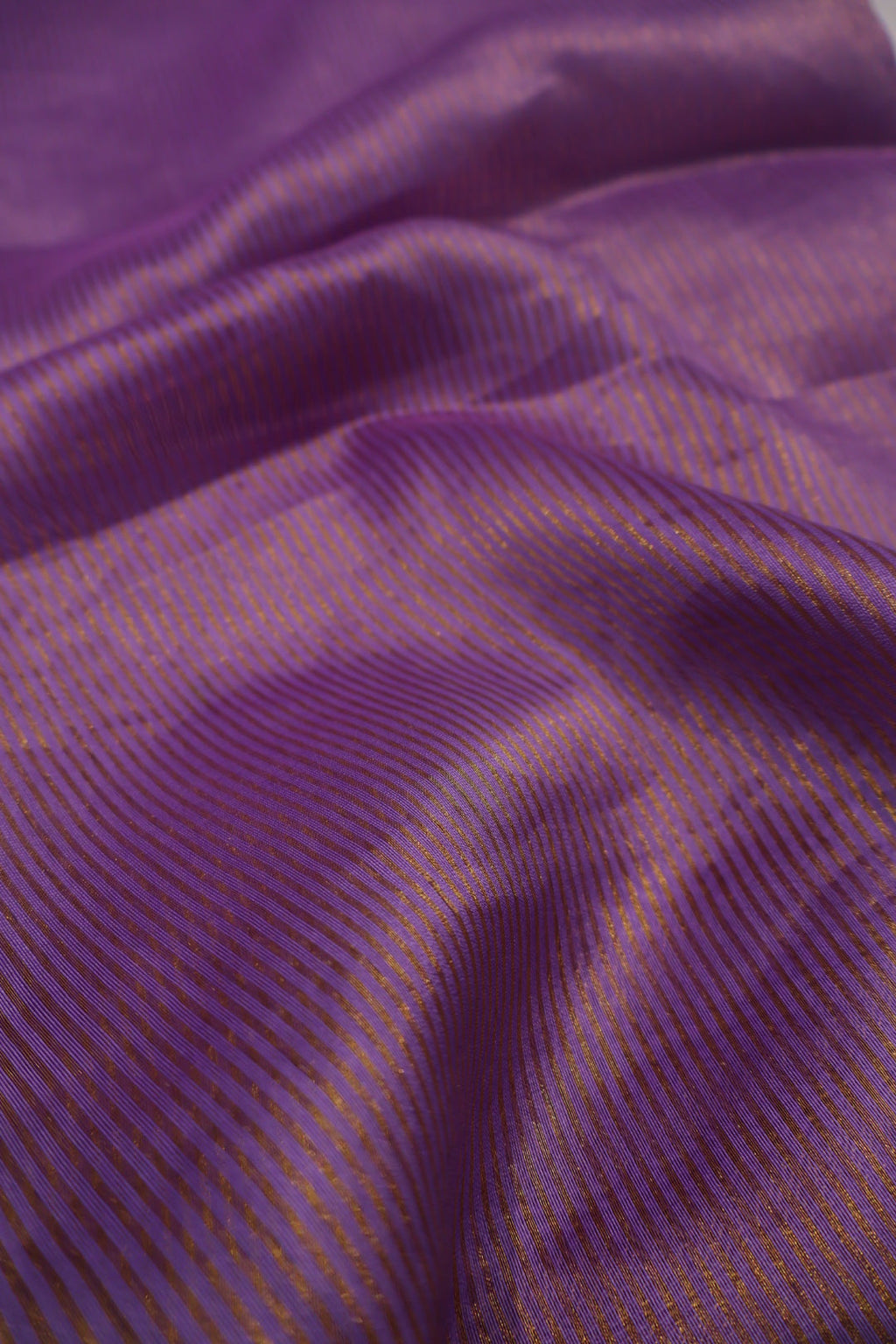 Purple Banarasi Pure Tissue Silk Hand Embroidered Unstitched Suit Set with Pure Tissue Stripes Dupatta The Banarasee Aura