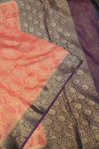 Peach Pure Mal Chanderi Banarasi Golden Zari Weaved Saree With Blouse The Banarasee Aura