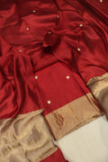 Red Pure Banarasi Raw Mango Unstitched Suit Set With Pure Raw Mango Dupatta The Banarasee Aura
