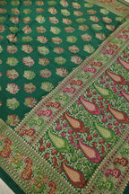 Bottle Green Russian Silk Banarasi Golden Zari with Tilfi Meenakari Weaved Saree With Blouse The Banarasee Aura