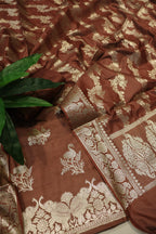 Brown Katan Silk Shikargah Woven Unstitched Banarasi Suit Set The Banarasee Aura