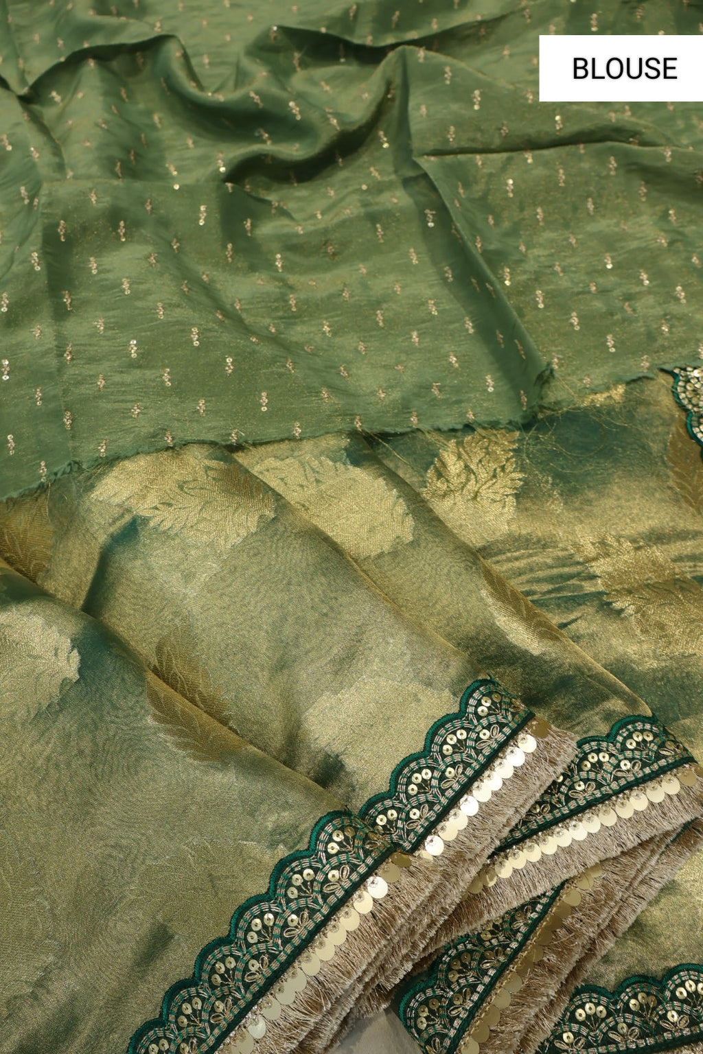 Green Pure Banarasi Tissue Silk Weaved Saree With Tissue Embroidered Blouse The Banarasee Aura