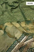 Green Pure Banarasi Tissue Silk Weaved Saree With Tissue Embroidered Blouse The Banarasee Aura