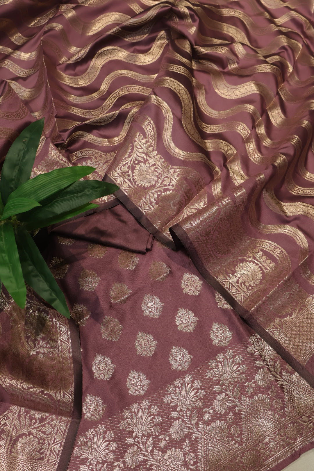 Wine Satin Silk Woven Unstitched Banarasi Suit Set The Banarasee Aura