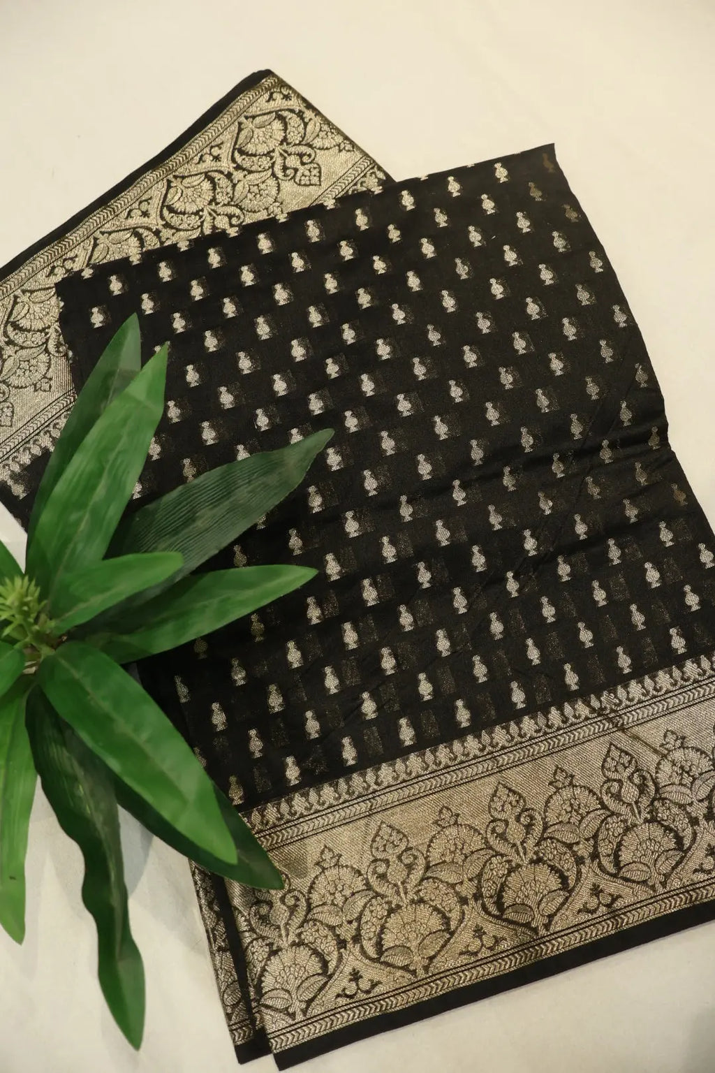 Black Chanderi Silk Banarasi Zari Weaved Saree With Blouse The Banarasee Aura