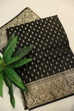 Black Chanderi Silk Banarasi Zari Weaved Saree With Blouse The Banarasee Aura