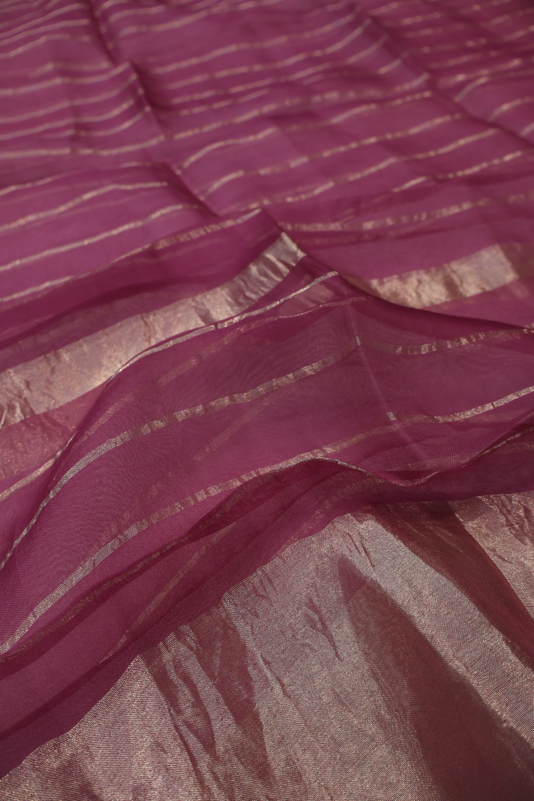 Purple Wine Banarasi Pure Tissue Silk Hand Embroidered Unstitched Suit Set with Pure Tissue Organza Stripes Dupatta The Banarasee Aura