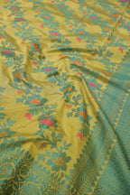 Mehendi Green Russian Silk Banarasi Resham Zari Tilfi Meenakari Weaved Saree With Blouse The Banarasee Aura