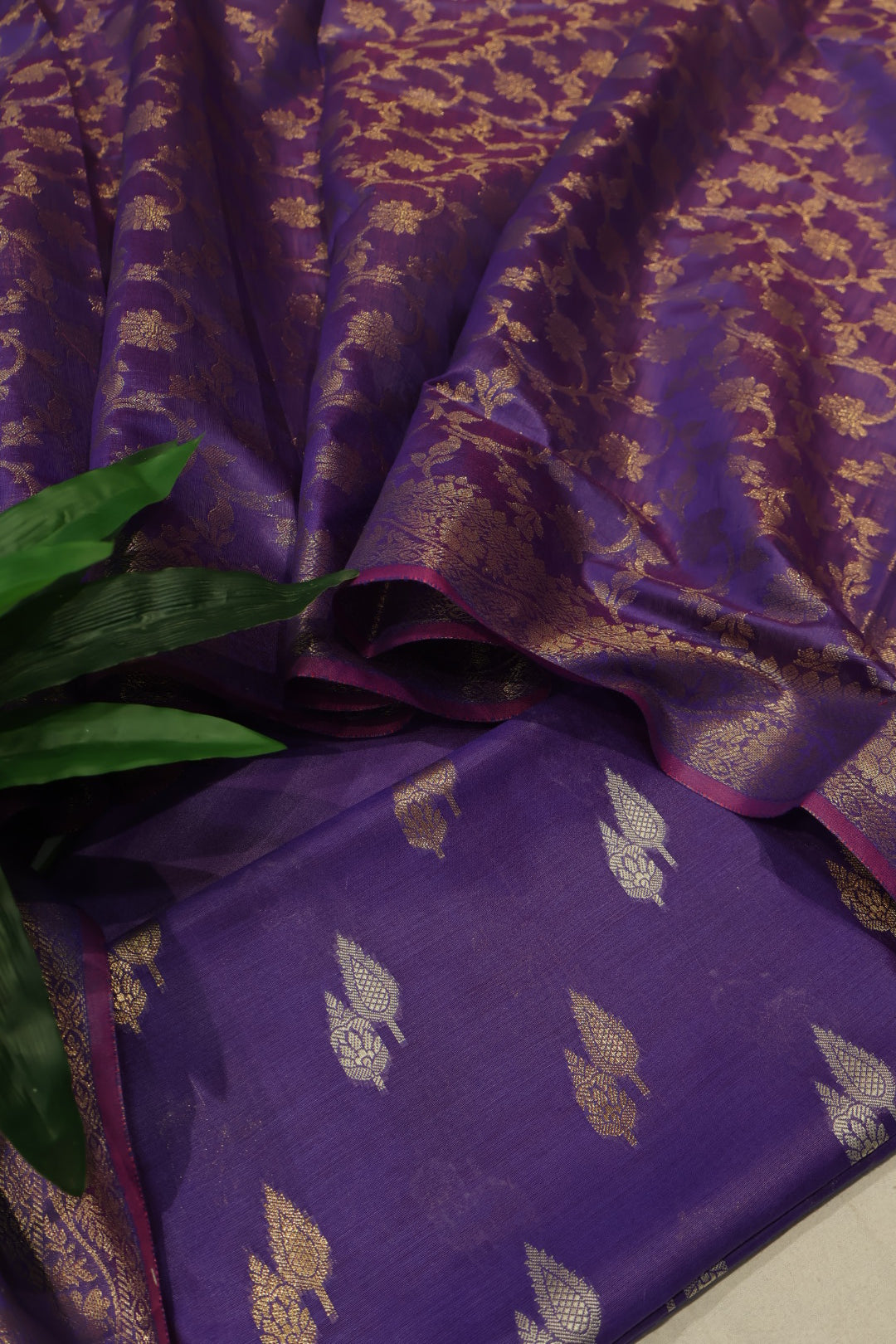 Purple Cotton Silk Meenakari Woven Unstitched Banarasi Suit Set The Banarasee Aura