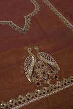 Rose Brown Banarasi Pure Tissue Silk Hand Embroidered Unstitched Suit Set with Pure Tissue Kora Stripes Dupatta The Banarasee Aura