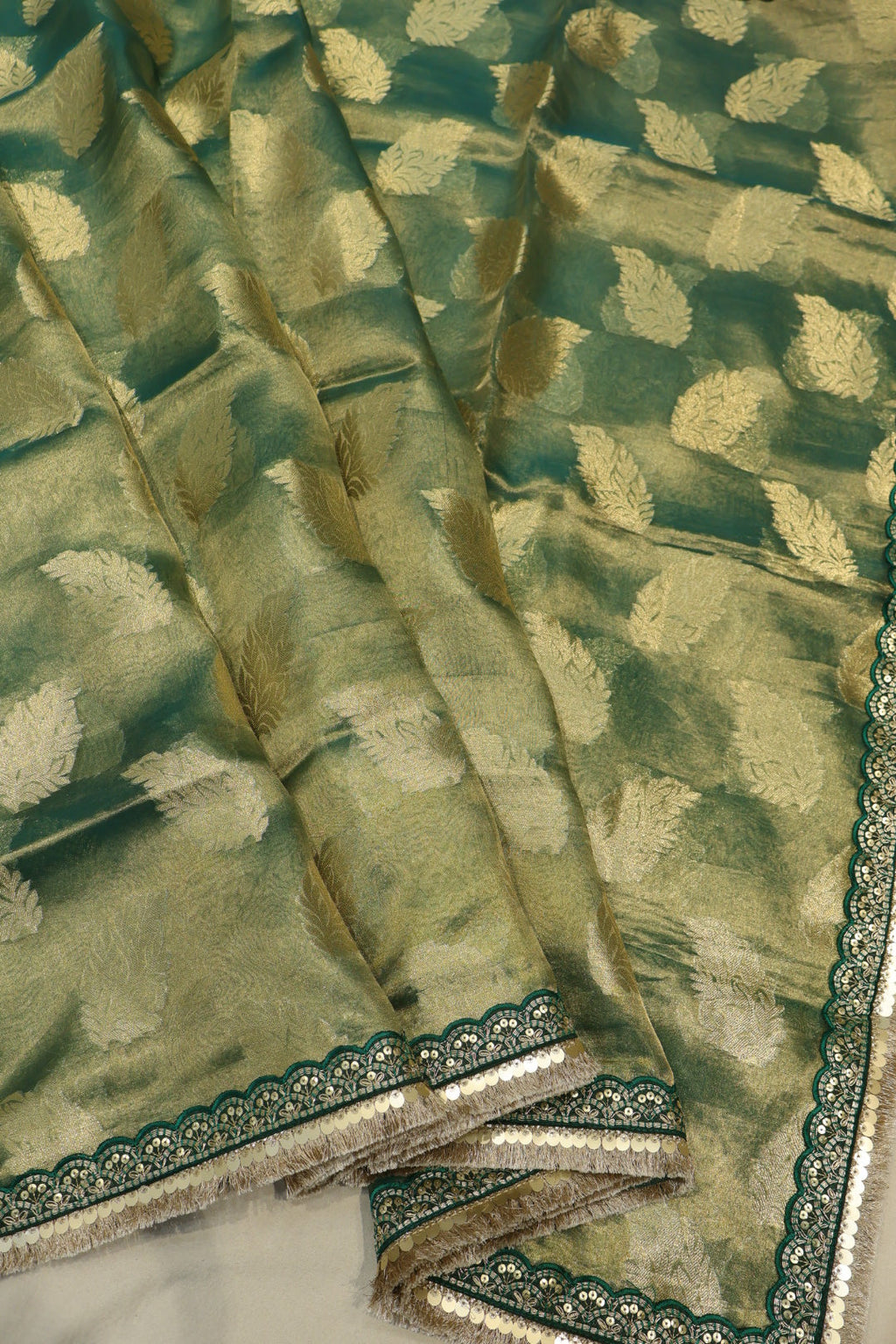 Green Pure Banarasi Tissue Silk Weaved Saree With Tissue Embroidered Blouse The Banarasee Aura