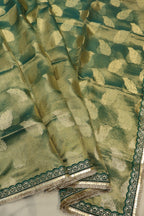 Green Pure Banarasi Tissue Silk Weaved Saree With Tissue Embroidered Blouse The Banarasee Aura