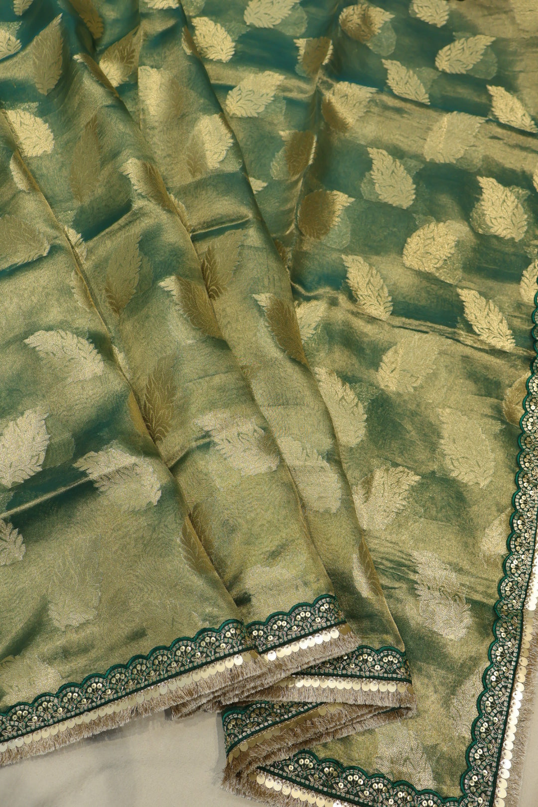 Green Pure Banarasi Tissue Silk Weaved Saree With Tissue Embroidered Blouse The Banarasee Aura