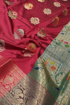 Maroon Banarasi Katan Silk Golden Zari with Tilfi Meenakari Weaved Saree With Blouse The Banarasee Aura