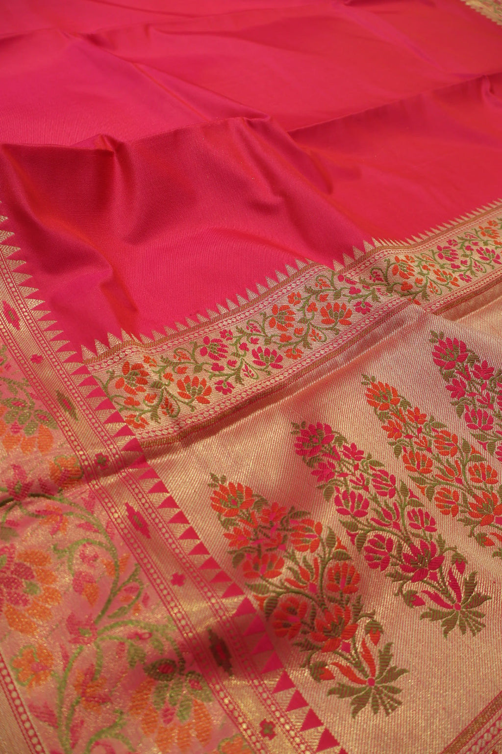 Fuchsia Pink Banarasi Katan Silk Golden Zari with Tilfi Meenakari Weaved Saree With Blouse The Banarasee Aura