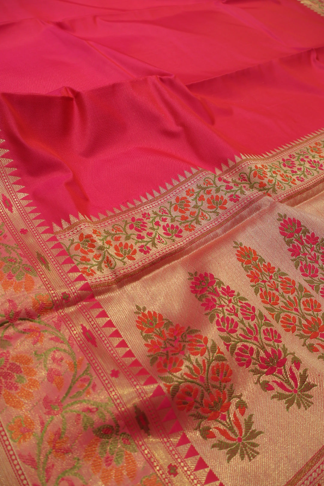 Fuchsia Pink Banarasi Katan Silk Golden Zari with Tilfi Meenakari Weaved Saree With Blouse The Banarasee Aura