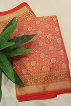 Red Banarasi Katan Silk Brocade Golden Zari with Tilfi Meenakari Weaved Saree With Blouse The Banarasee Aura