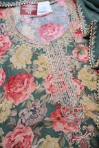 Green Muslin Printed Embroidered Unstitched Suit Set With Muslin Embroidered Dupatta The Banarasee Aura