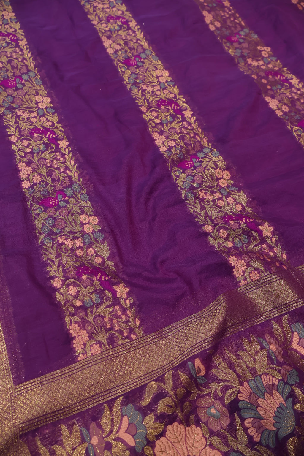 Purple Cotton Silk Meenakari Woven Unstitched Banarasi Suit Set The Banarasee Aura