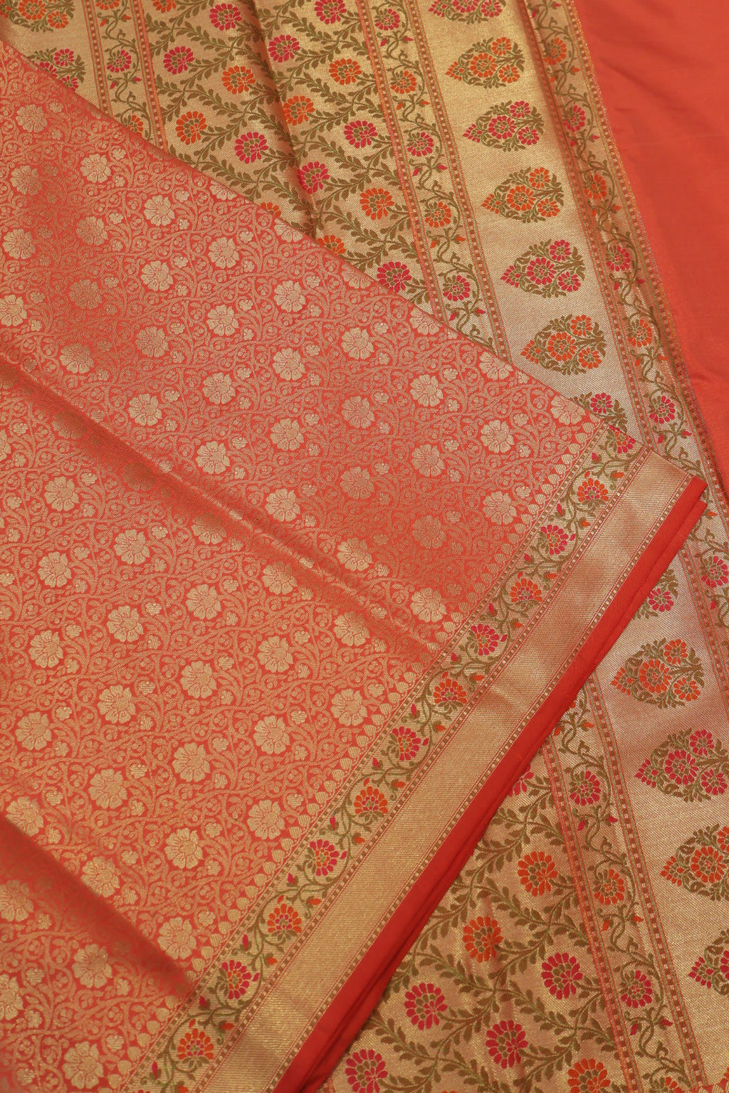 Red Banarasi Katan Silk Brocade Golden Zari with Tilfi Meenakari Weaved Saree With Blouse The Banarasee Aura