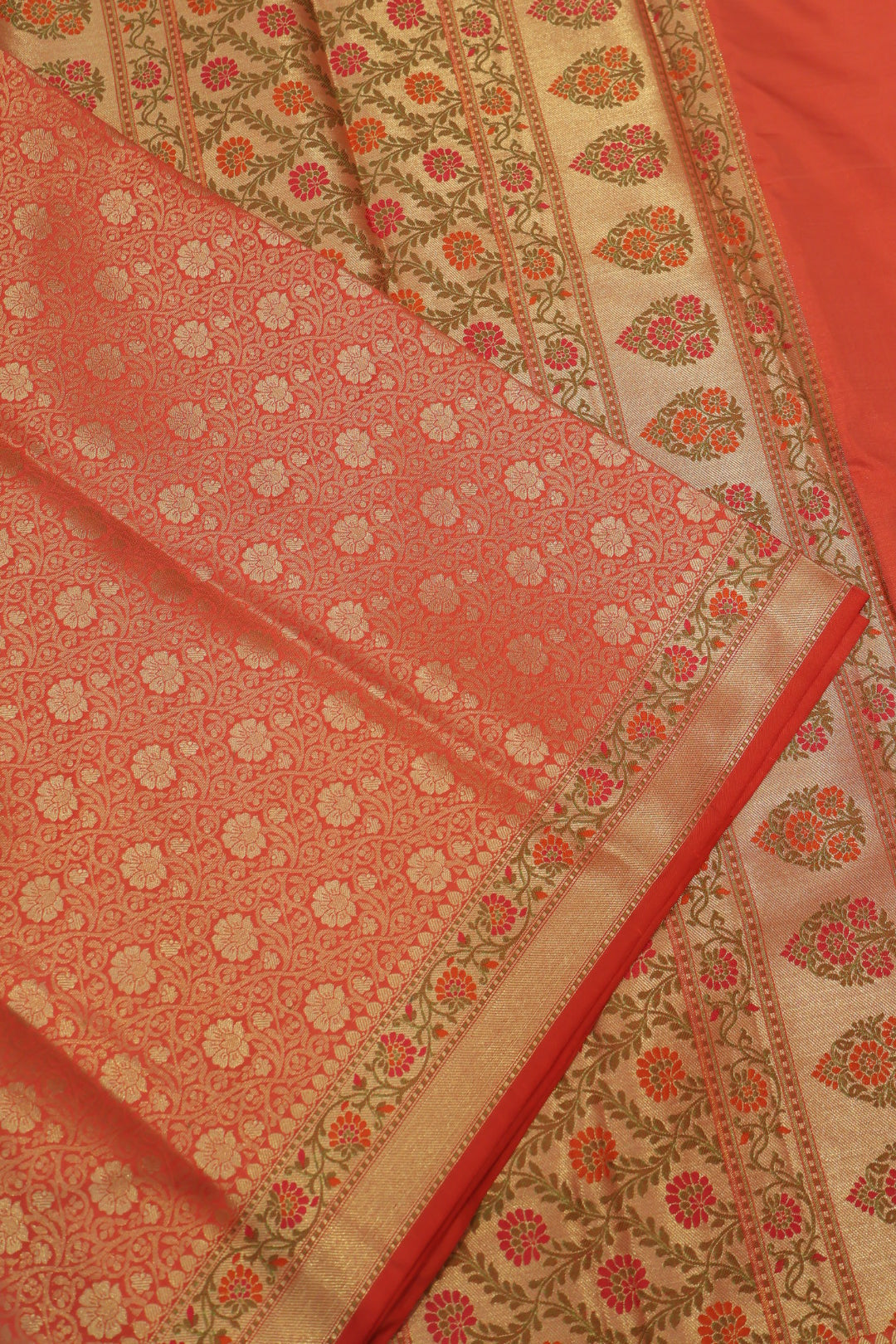 Red Banarasi Katan Silk Brocade Golden Zari with Tilfi Meenakari Weaved Saree With Blouse The Banarasee Aura